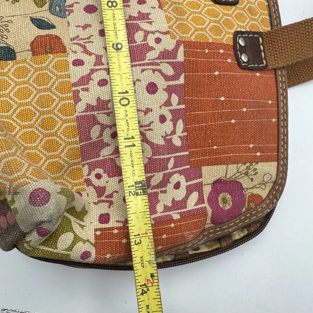 Vintage Fossil Top Handle Bag Yellow Brown Patchwork Print‎ Floral Canvas Boho